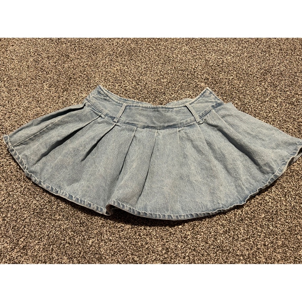 A31 Social Collision Denim Skater Skirt Light Wash Pleated Mini Womens‎ MD